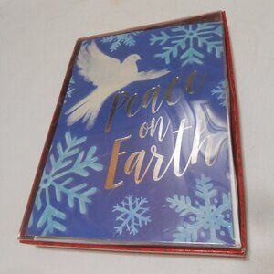 NEW BOXED SET 8 CHRISTMAS CARDS w/ ENVELOPES WHITE DOVE PEACE ON EARTH DESIGN 🎄